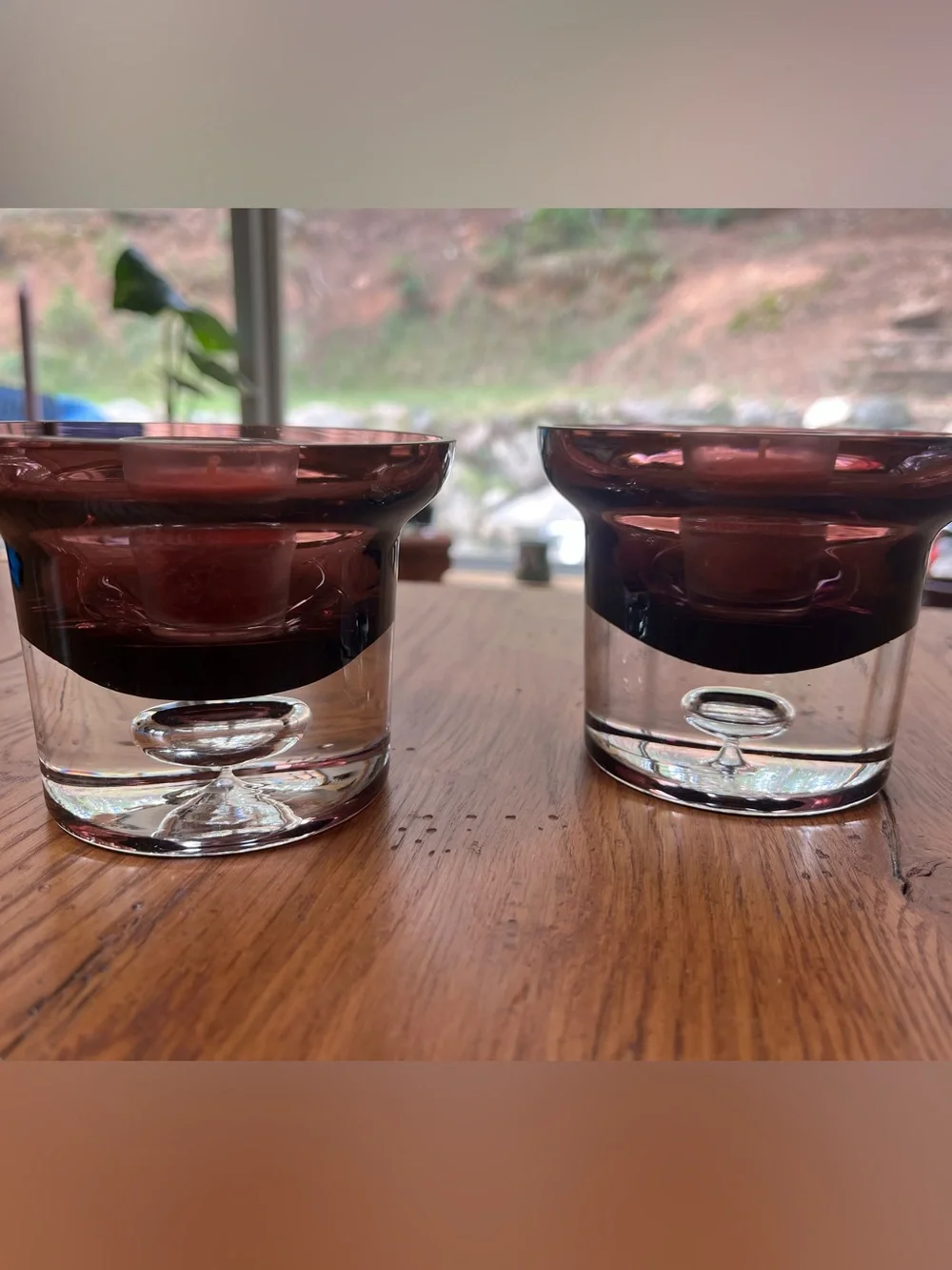 Vintage Krosno Poland Amethyst Glass Votive Candle Holders - Set of 2